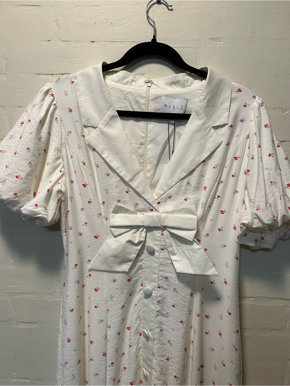 Mable Bayside Bow Front Puff Ditsy Floral Midi Cottagecore Coquette Dress M - Picture 4 of 14